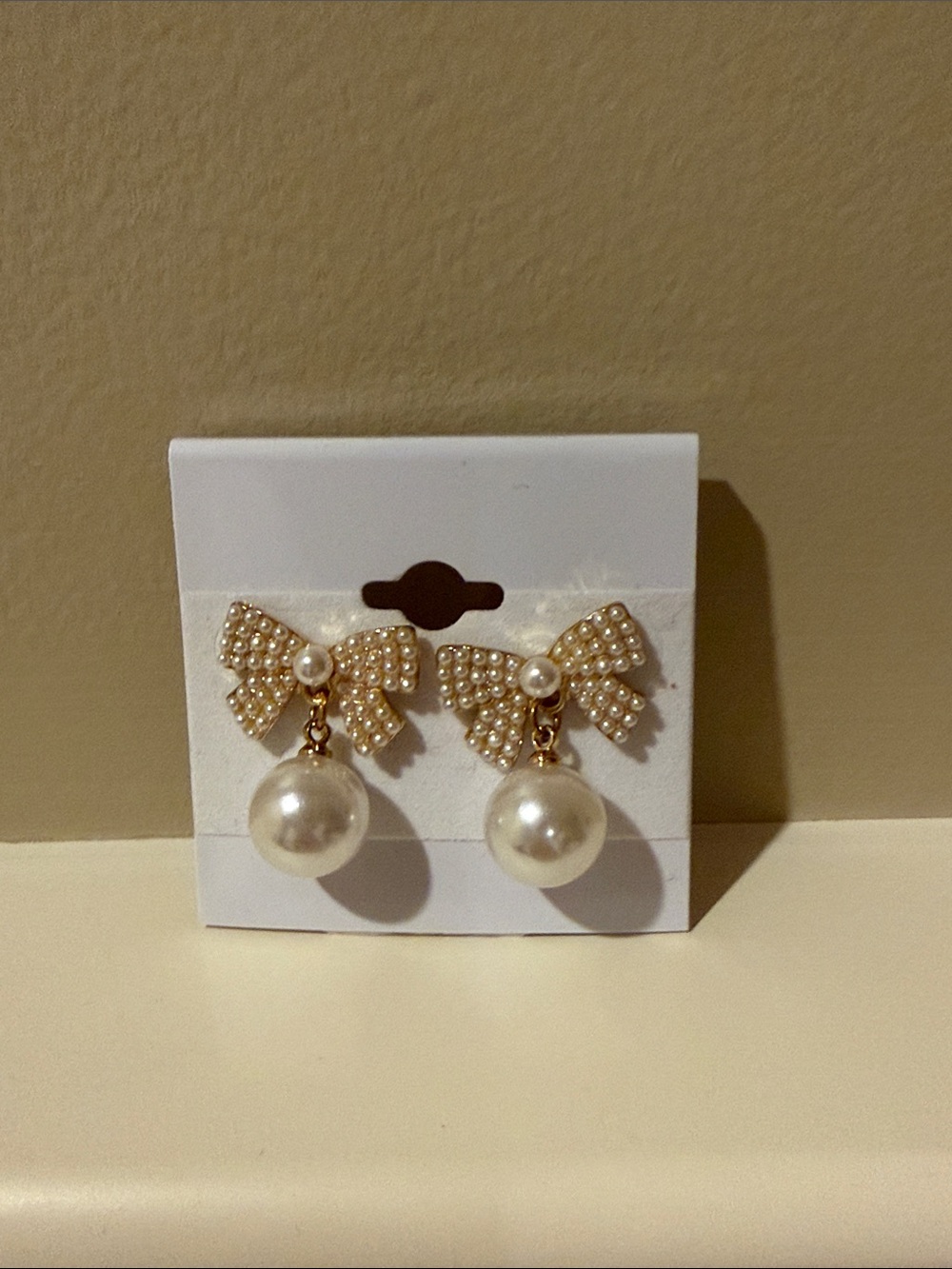 Anthropologie Gold Bow Pearl Drop Earrings - new